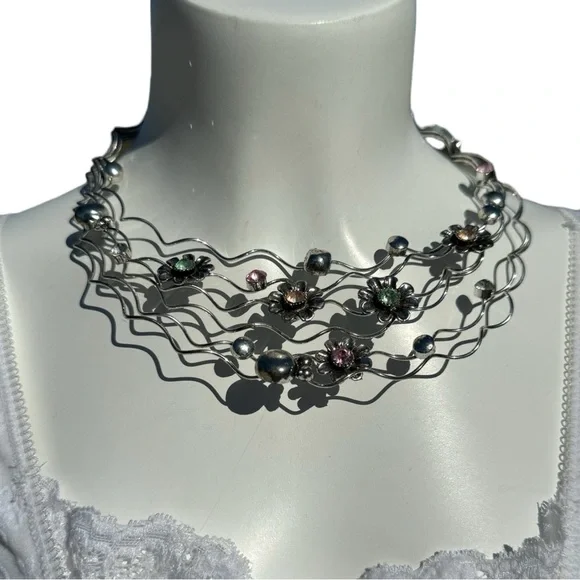 Rare VTG Flower Statement Bib Necklace - Picture 3 of 6